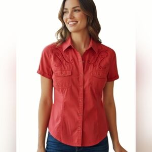 Harley Davidson Red Embroidered Women's Shirt. Small.